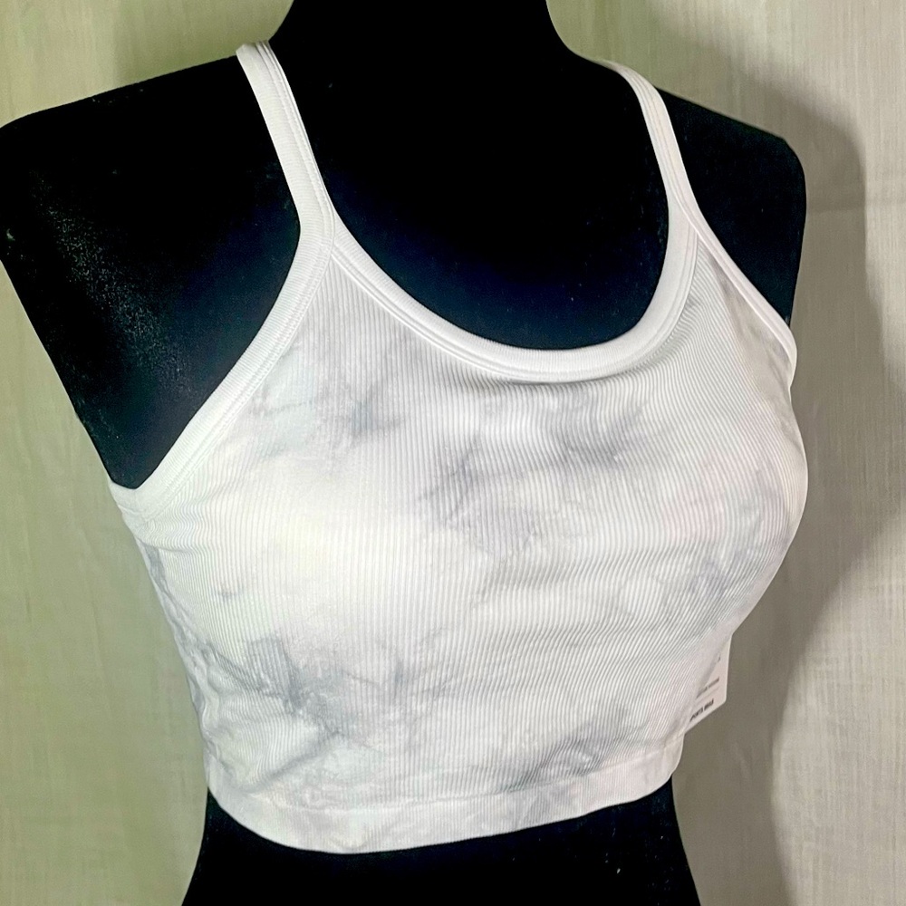 NWT JOCKEY SEAMFREE JERSEY SPORTS BRA CROP, WHITE TIE DYE - Picture 2 of 9